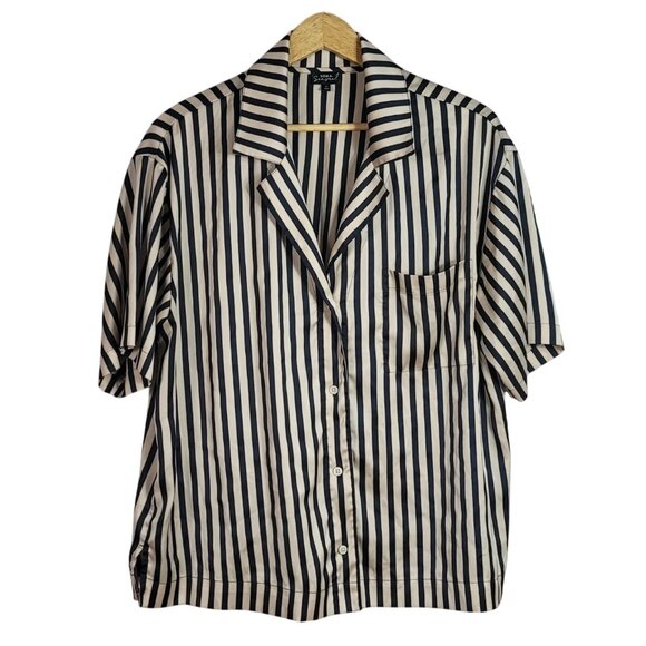 Soma Sensual Satin Striped Pajama Set Tan Black XL Long Pants Short Sleeve 2 PC - Picture 2 of 13